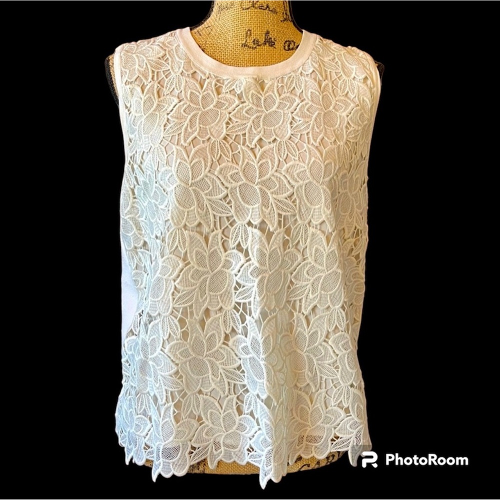 Ann Taylor Gorgeous Off-White XLP Lace Overlay Top